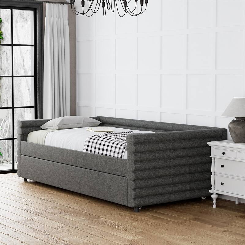 Ouyessir Modern Upholstered Tufted Daybed with Trundle & Drawers