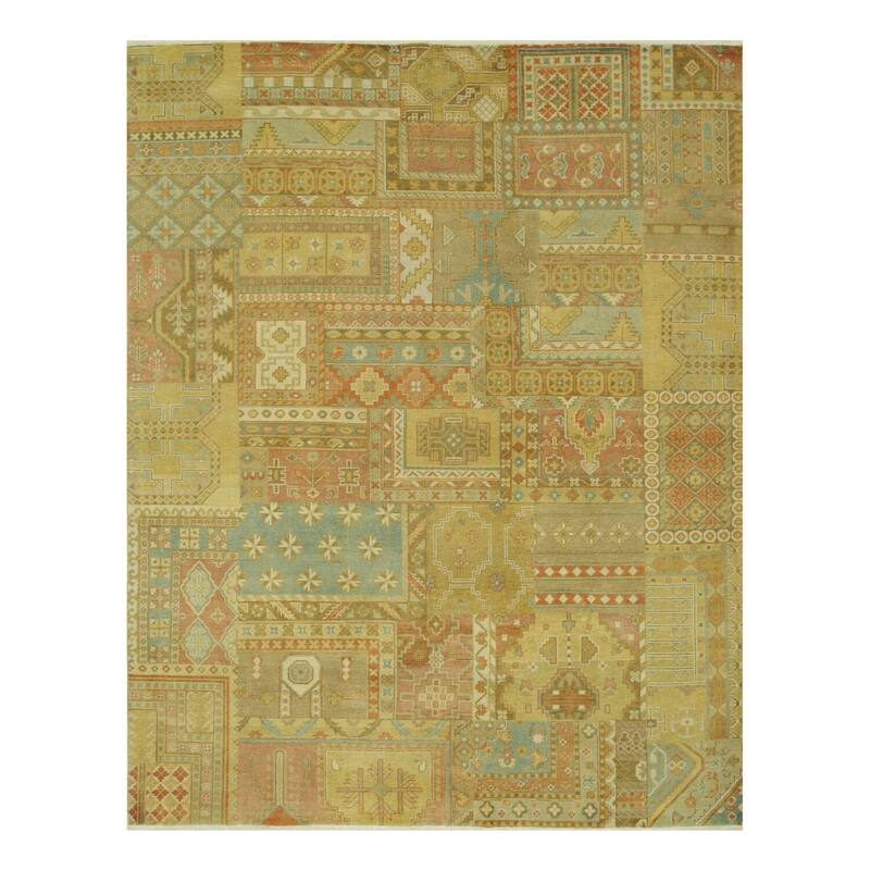 Multicolored Hand-Knotted Wool Traditional Patch Rug, 7'11 x 9'10 - Eclectic Artisan Weave for Modern Homes - L
