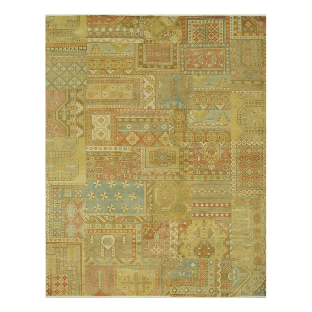 Multicolored Hand-Knotted Wool Traditional Patch Rug, 7'11 x 9'10 - Eclectic Artisan Weave for Modern Homes - L