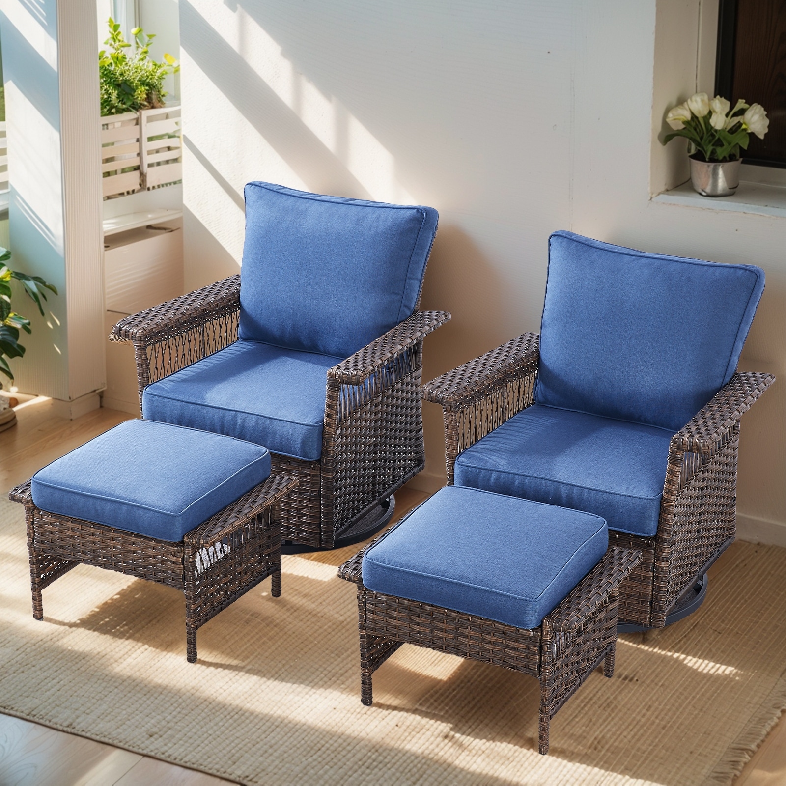 Meyreso PE Wicker Outdoor Patio Conversation Set with 4-Inch Thick Cushions