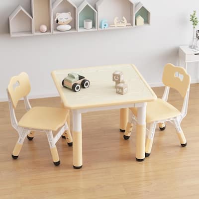 Kids Table and 2 Chairs Set, Height Adjustable Toddler Table and Chair Set