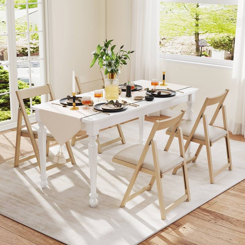 Gymax Upholstered Dining Chair Set of 4 w/ Curved Backrest Rubber Wood