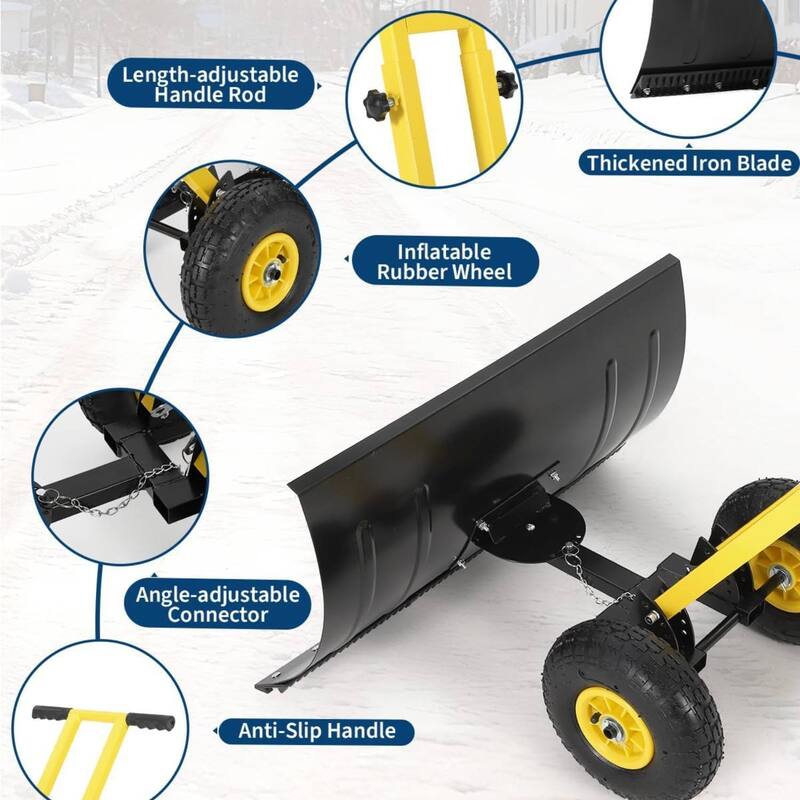 29.13x14 in Heavy Duty Rolling Snow Pusher Shovel for Driveway, Doorway, Sidewalk