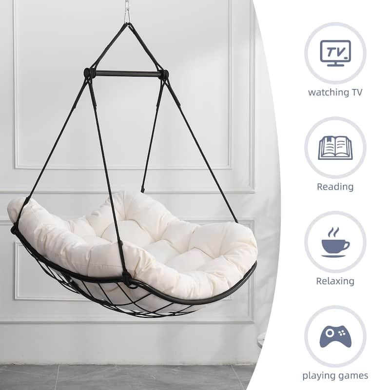 Hanging Hammock Chair Swing with Cushion for Patio, Bedroom, Courtyard