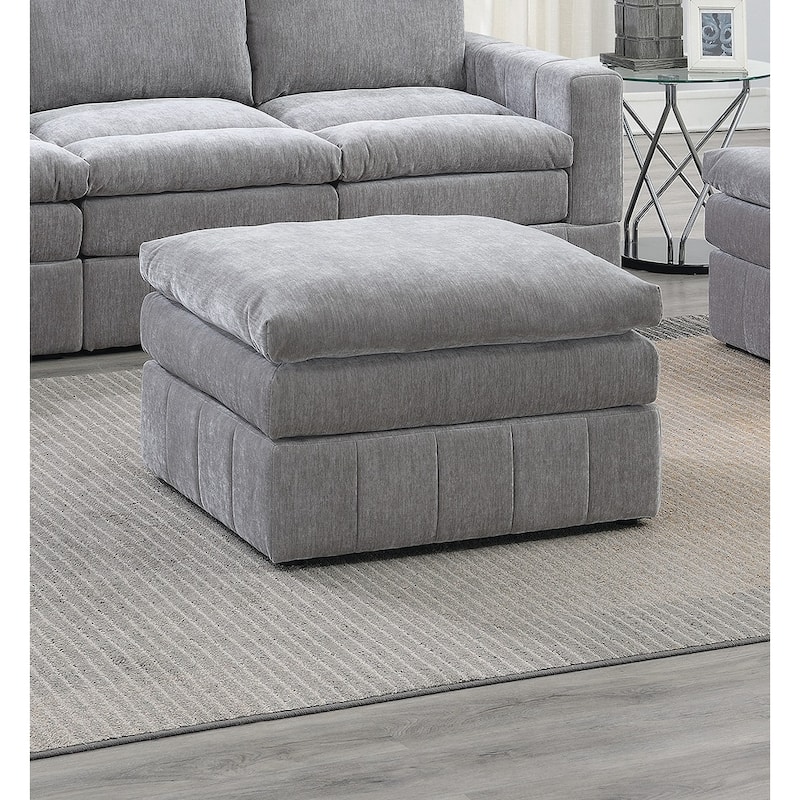 Contemporary 1pc Ottoman Modular Plush Chair Sectional Sofa Living Room Furniture Granite Morgan Fabric- Suede - Grey