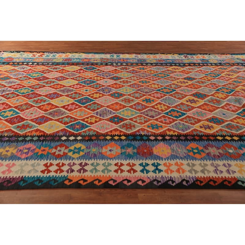 Palace Size Trellis Kilim Oriental Rug Flatweave Wool Carpet - 10'0"x 15'7"
