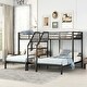 preview thumbnail 3 of 24, Twin Metal Bunk Bed, Triple Bunk Bed Frame w/ Storage Shelves Staircase