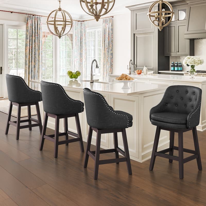 Swivel High Back Upholstered Nail Head Counter Height Bar Stools - 26"