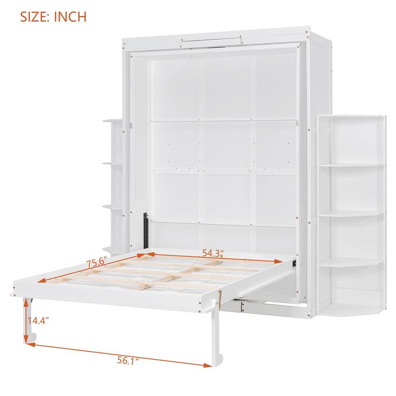 360° Rotating Queen Murphy Wall Bed with Hidden Cabinet, Fold-Down Desk & Dual 3-Tier Bookcase Towers by Harper&Bright Designs