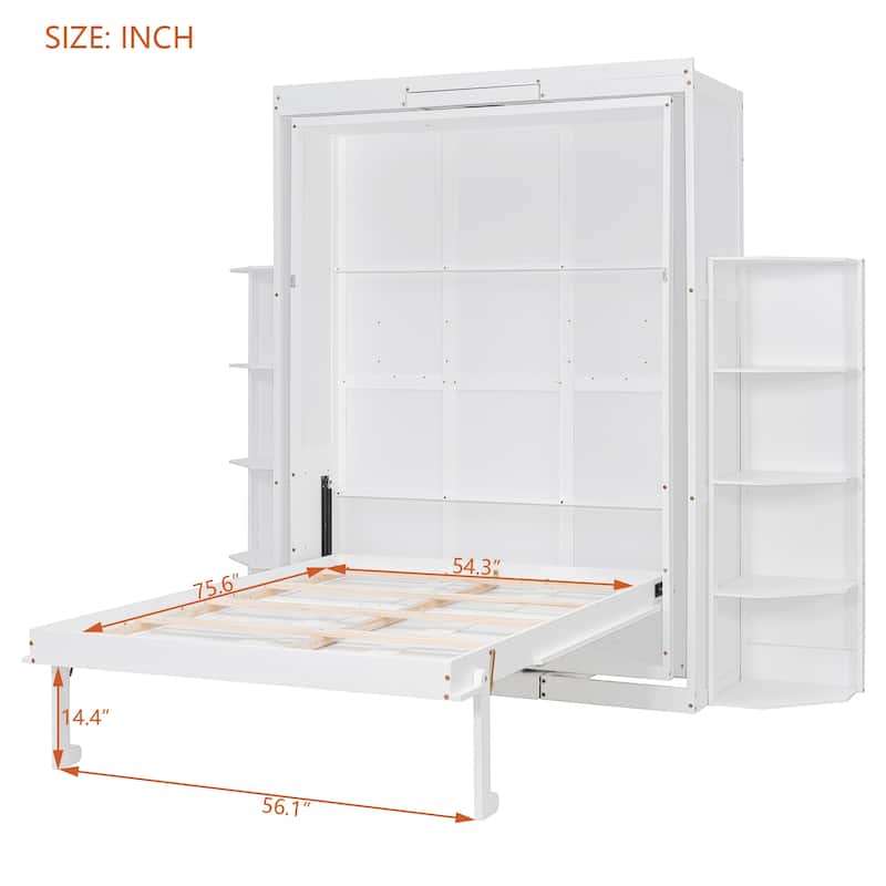 Rotating Murphy Bed Wall Bed Queen Size with Convertible Desk Side Shelves
