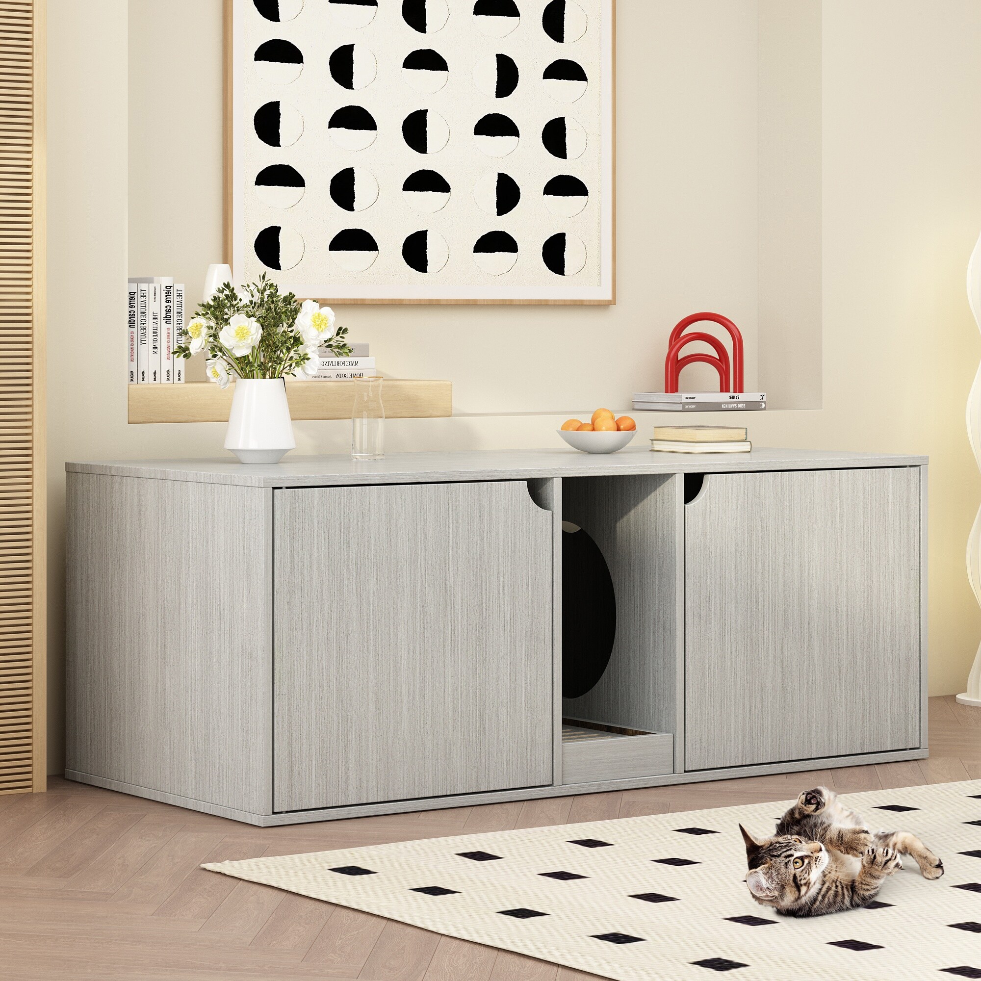 Premium Wooden Cat Washroom Nightstand Dual Litter Pan Enclosure Bed Bath Beyond 38388221