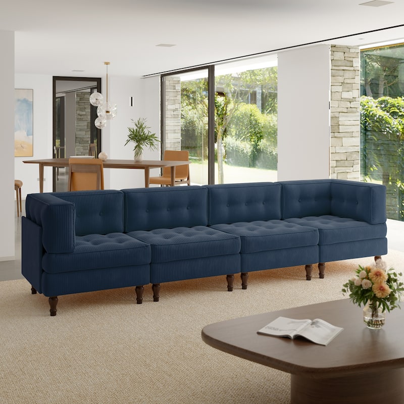 Oversized Modular Sectional Corduroy Fabric Tufted Sofa - Navy-4 peice - Symmetrical
