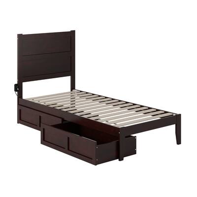 Twin XL Bed with Drawers - Espresso Finish, USB Charger, Slat Kit - No Box Needed