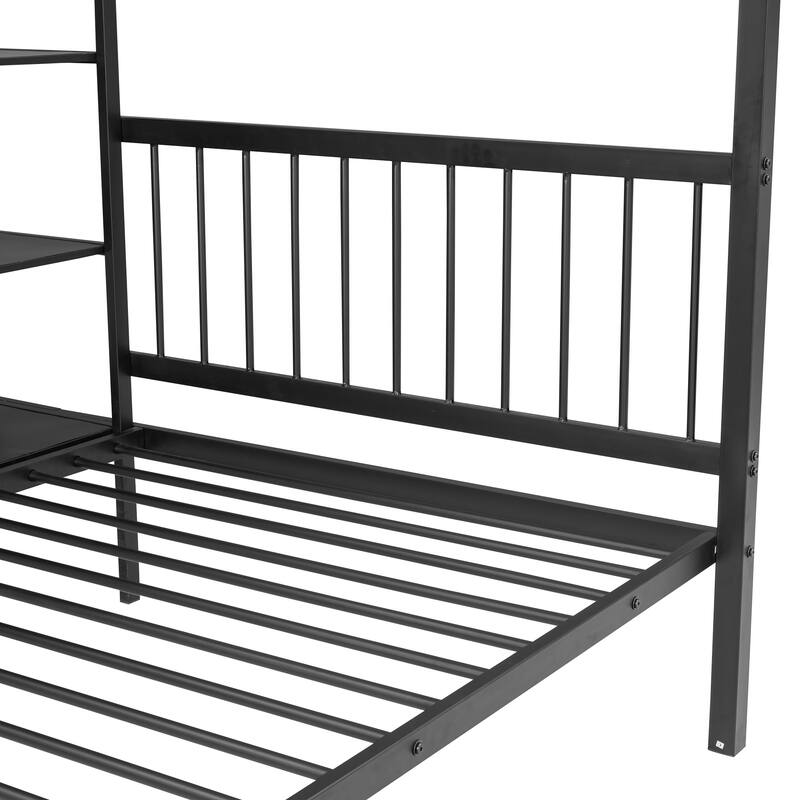 Versatile Full/Twin Bunk Bed with Built-in Desk, Shelves, and Storage - White Metal Frame