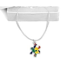 Autism Awareness Colorful Puzzle Piece Retractable Charm Bangle Bracelet Autism Awareness Colorful Puzzle Piece Retractable Charm Bangle Bracelet
