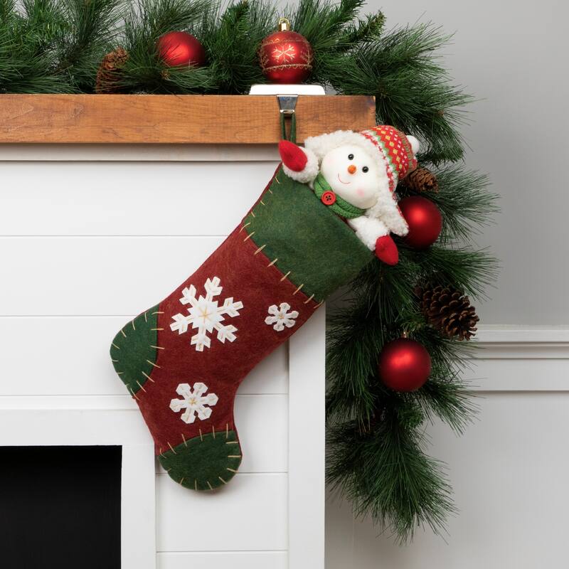 20" Green Red Snowflake Applique Christmas Stocking Blanket Stitching