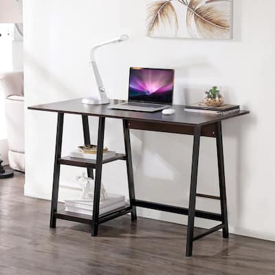 Ledel Home Office A-frame Writing Desk Computer Desk with 2-Tier Shelves