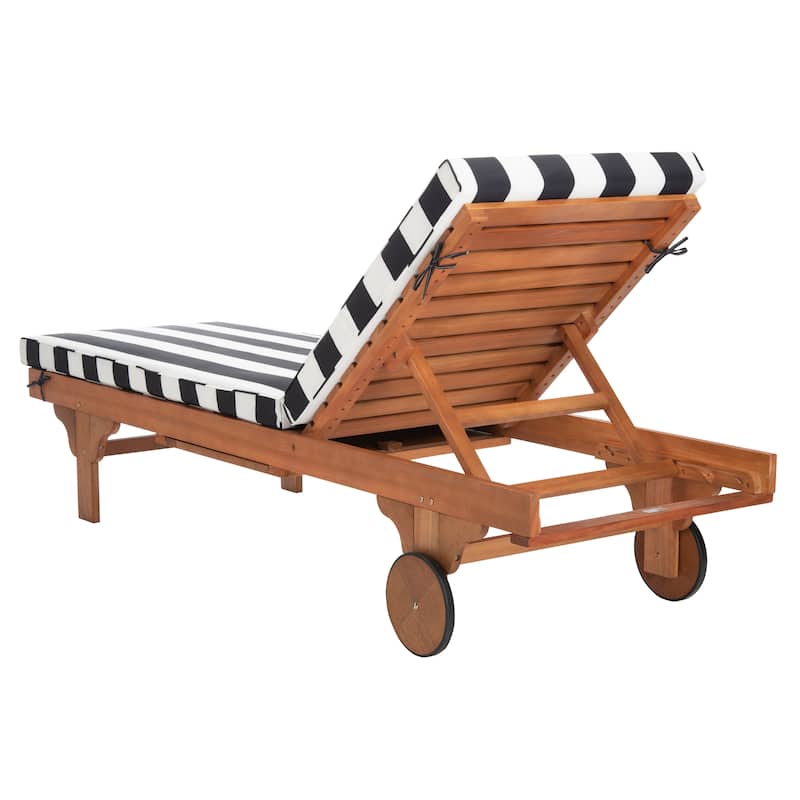 SAFAVIEH Outdoor Aubrie Adjustable Chaise Lounge Chair with Wheel.