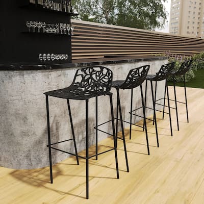 Devon Modern Aluminum Bar Stool - Mid-Century Counter Stool with Backrest and Powder-Coated Legs for Kitchen or Dining Set of 2