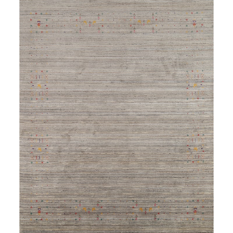 Striped Tribal Gabbeh Indian Square Area Rug Hand-Knotted Wool Carpet - 8'0"x 7'11"