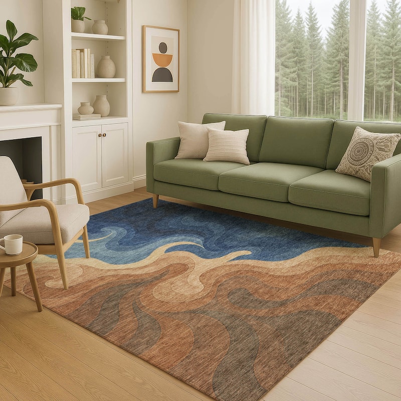 Machine Washable Indoor/ Outdoor Modern Dejuan Chantille Rug