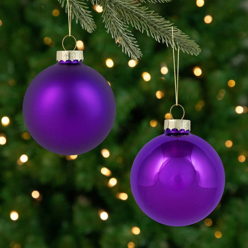 2-Finish Glass Ball Christmas Ornaments - 2.5" (60mm) - Grape Purple - 9ct