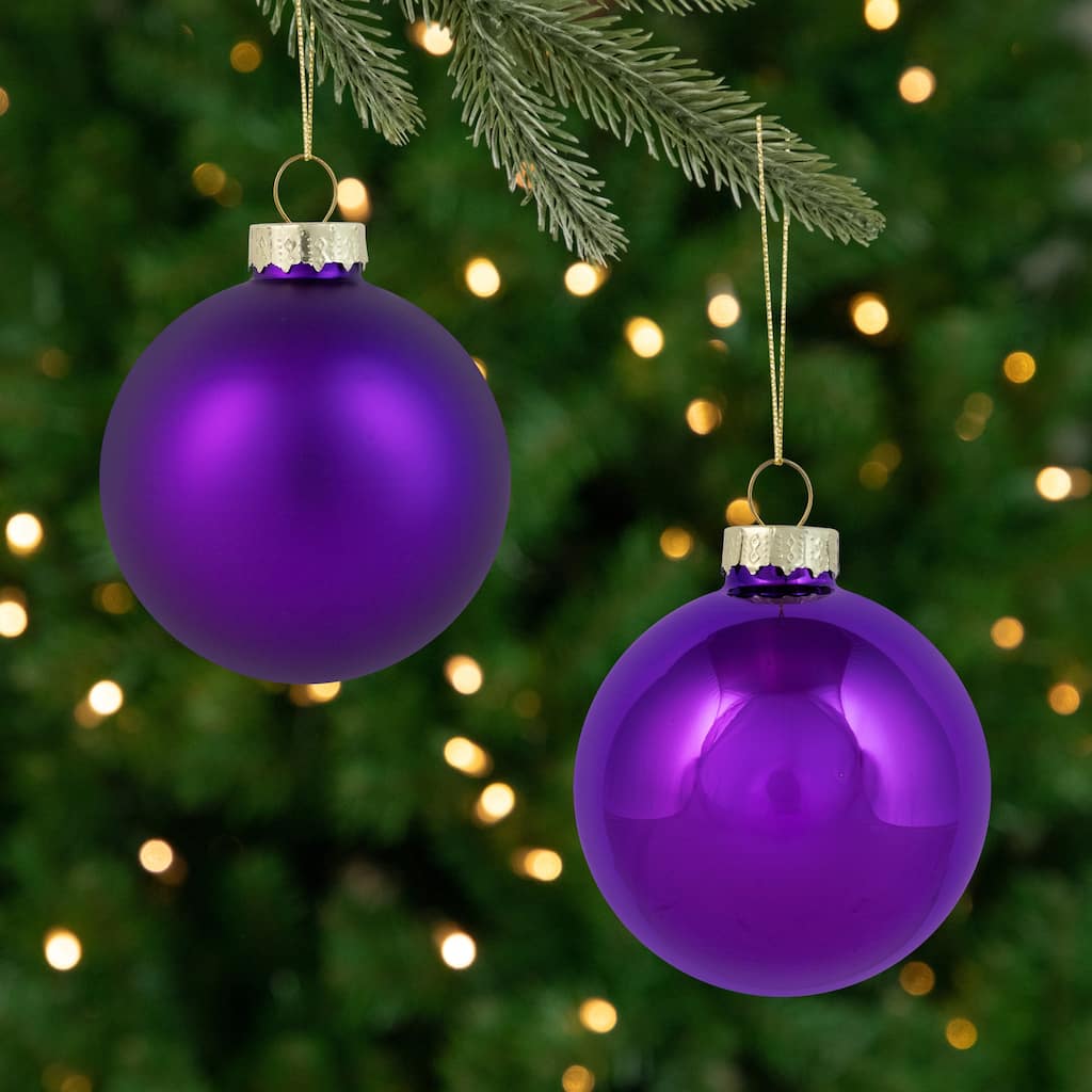 2-Finish Glass Ball Christmas Ornaments - 2.5" (60mm) - Grape Purple - 9ct