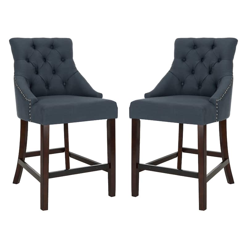 SAFAVIEH Dottie 26-inch Tufted Wing Back Counter Stool - Grey / Espresso (Set of 2) - 22.5" x 25" x 41" - 22.5" x 25" x 41"