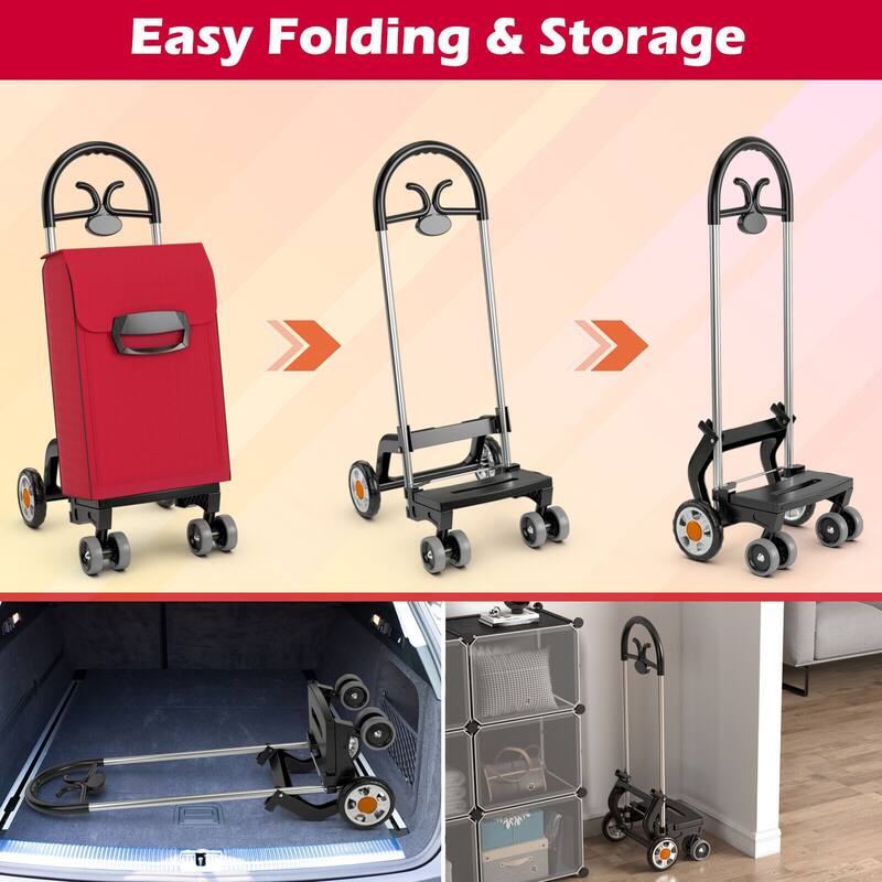 Multipurpose Lightweight Folding Shopping Cart with Swivel Front Wheels and Waterproof Polyester Bag - 16.5"x 19.5" x 41"