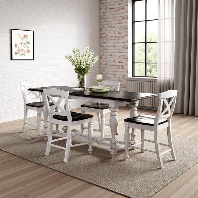 Orso Counter Height Narrow Dining Table, White, Brown Wood, 84 Inch