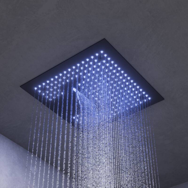 GRANDJOY Luxury LED 16" Ceiling Mount Shower Head Temperature Display Shower System with 6 Body Jets