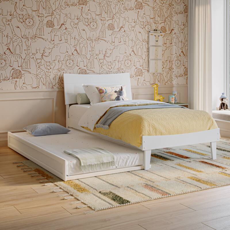 Phoenix Wood Platform Bed with Trundle - White - Twin