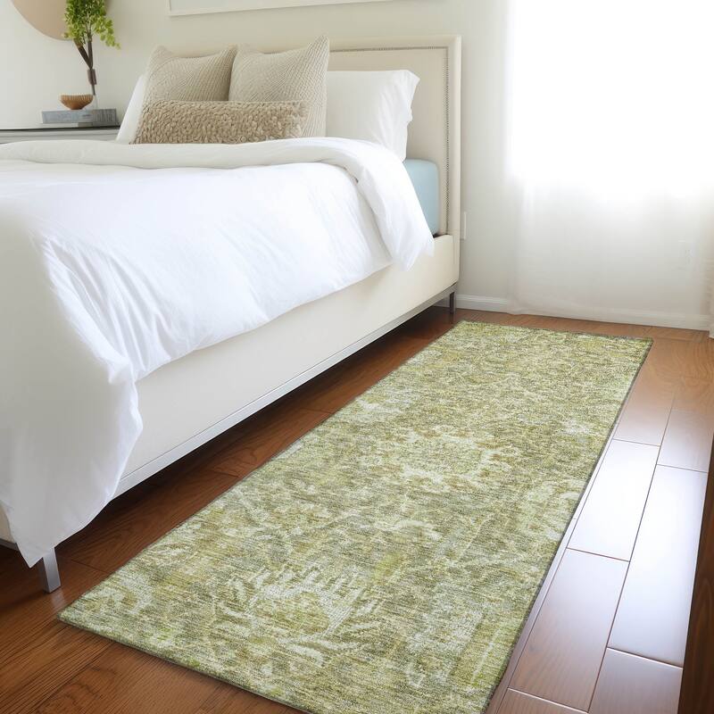 Machine Washable Indoor/ Outdoor Traditional Persian Chantille Rug - Sage - 2'3" x 7'6"