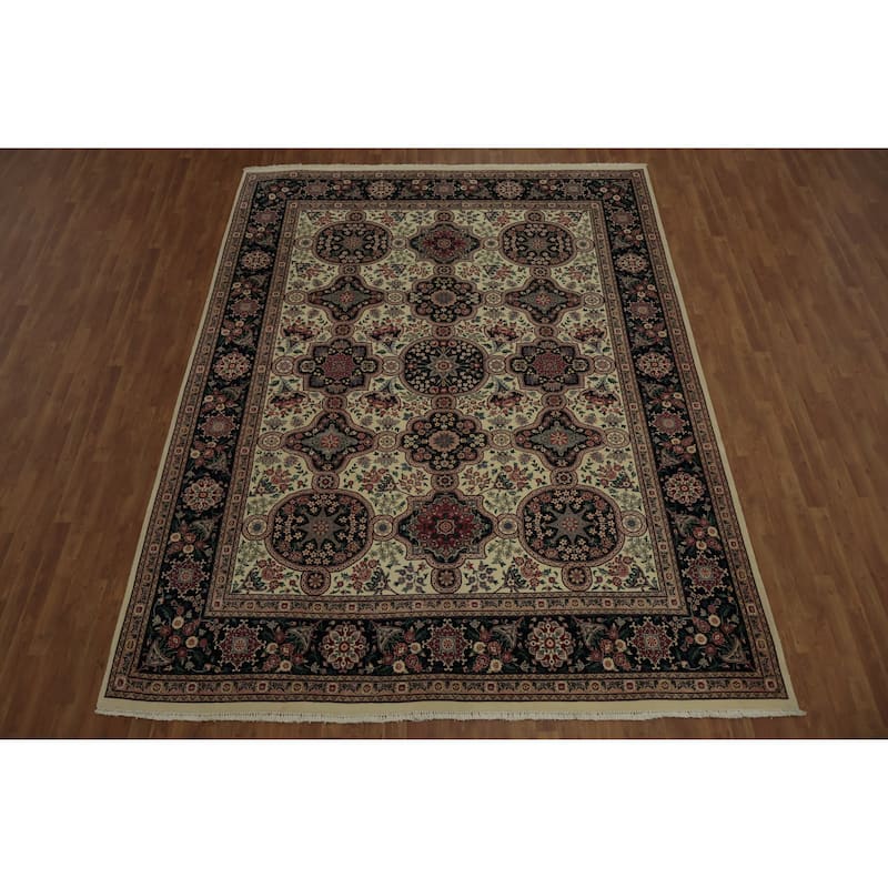 Hand Knotted Oriental 100% Wool Carpet Traditional Floral Beige & Ivories Aubusson Area Rug - 12' 3'' X 9' 1''