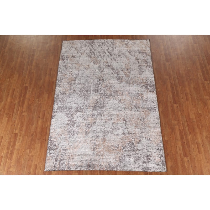 Beige Modern Abstract Area Rug Hand-Knotted Wool Carpet - 6'5"x 9'6"
