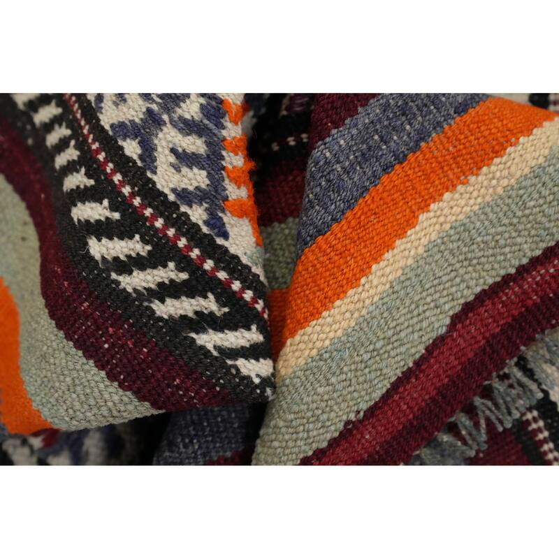 Hand Woven Oriental 100% Wool Carpet Southwestern Tribal Multi-Colored Kilim Area Rug - 9' 2'' X 5' 11''