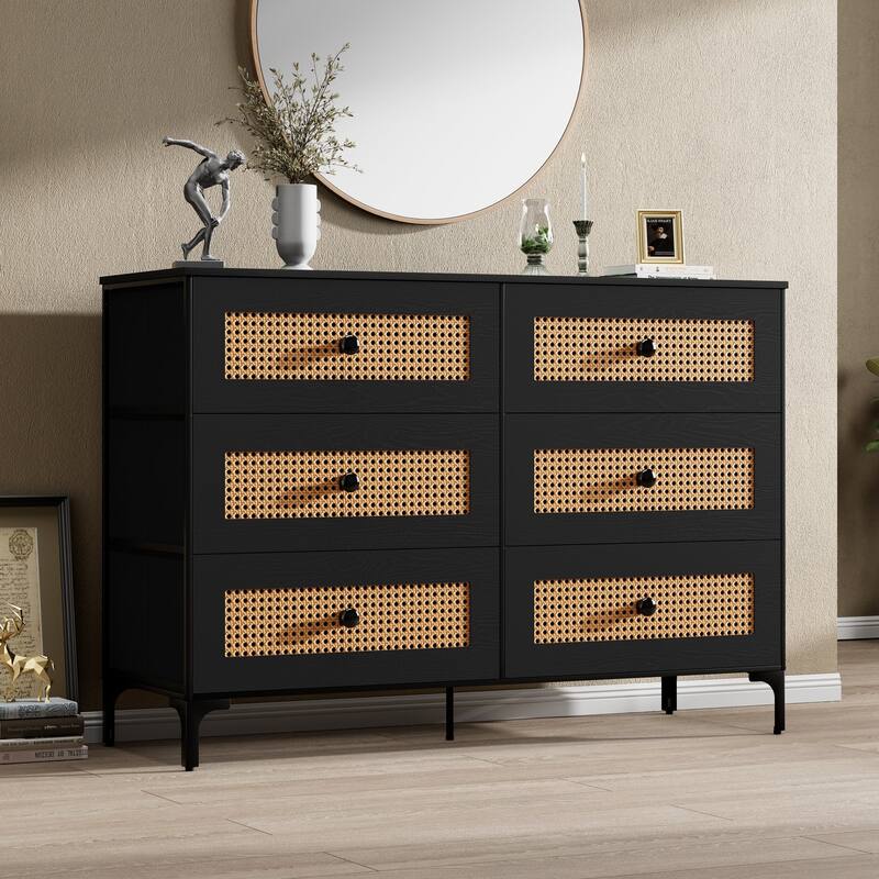 Wide Fabric Dresser 6 Drawer Dresser Storage Tower Unit