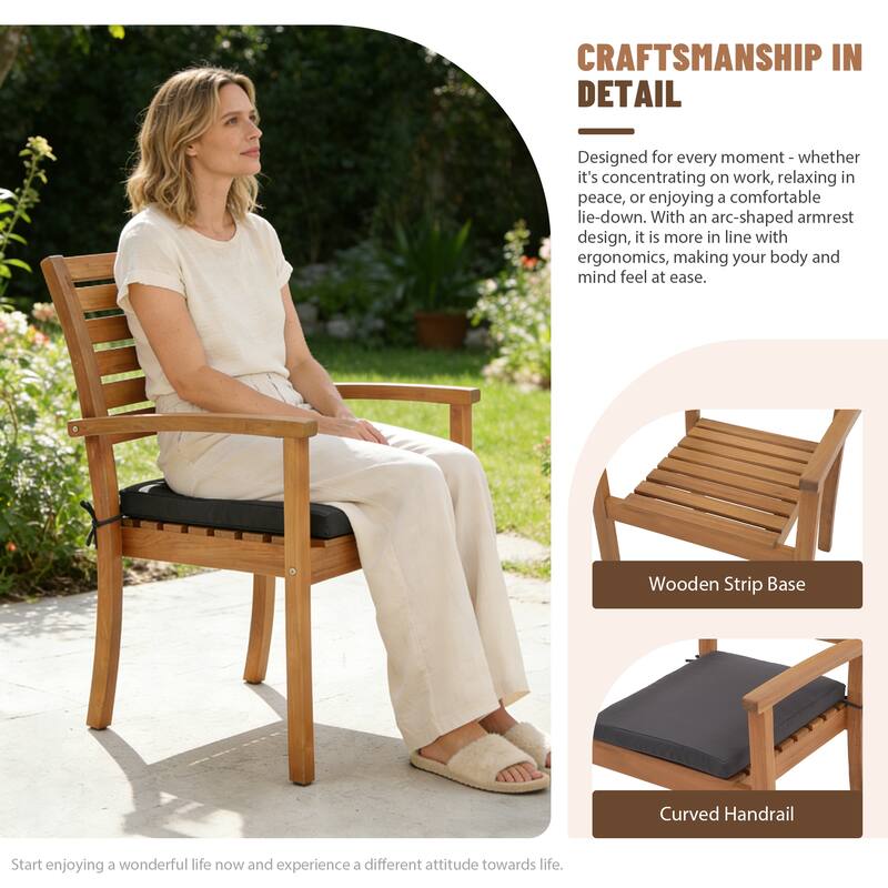 Outdoor Stackable Acacia Wood Dining Chair with Cushion
