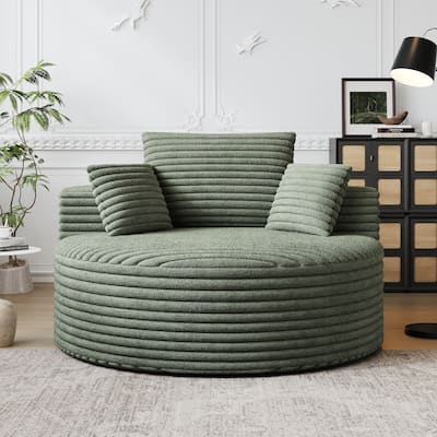 Fluffy Barrel Chair Corduroy Chaise Lounge Single Floor Sofa Armchair Cloud Recliner Chair with Cylindrical Pillow