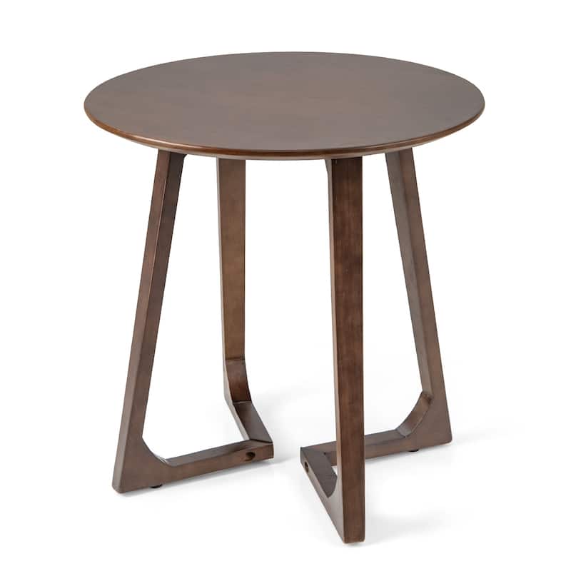 Rubber Wood Round Coffee End Table with V-Shaped Legs and 110 lbs Capacity - 24" x 24" x 24"(L x W x H) - Brown