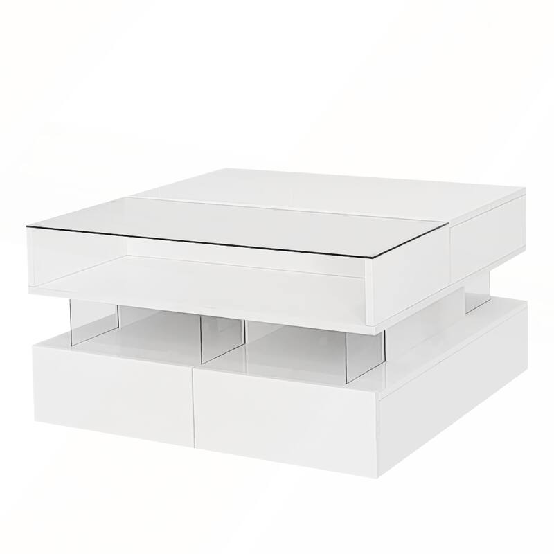 Modern Square Lift-Top Coffee Table with 2 Drawers