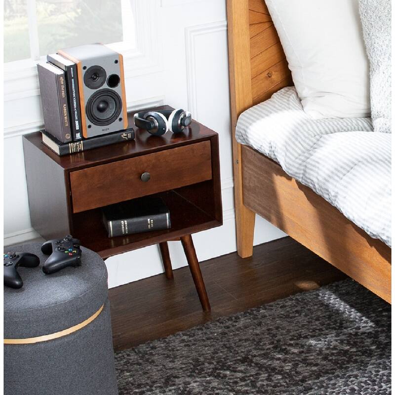 Middlebrook Mid-Century Solid Wood 1-Drawer, 1 Shelf Nightstand