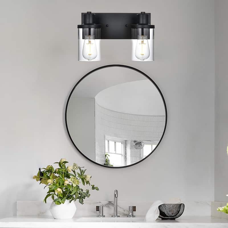 2 Light Bathroom Vanity Lighting with Clear Glass Shade - Black
