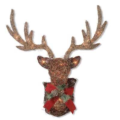 Traditional Christmas Holiday Vine Stag Wall Decor with Lights - N/A