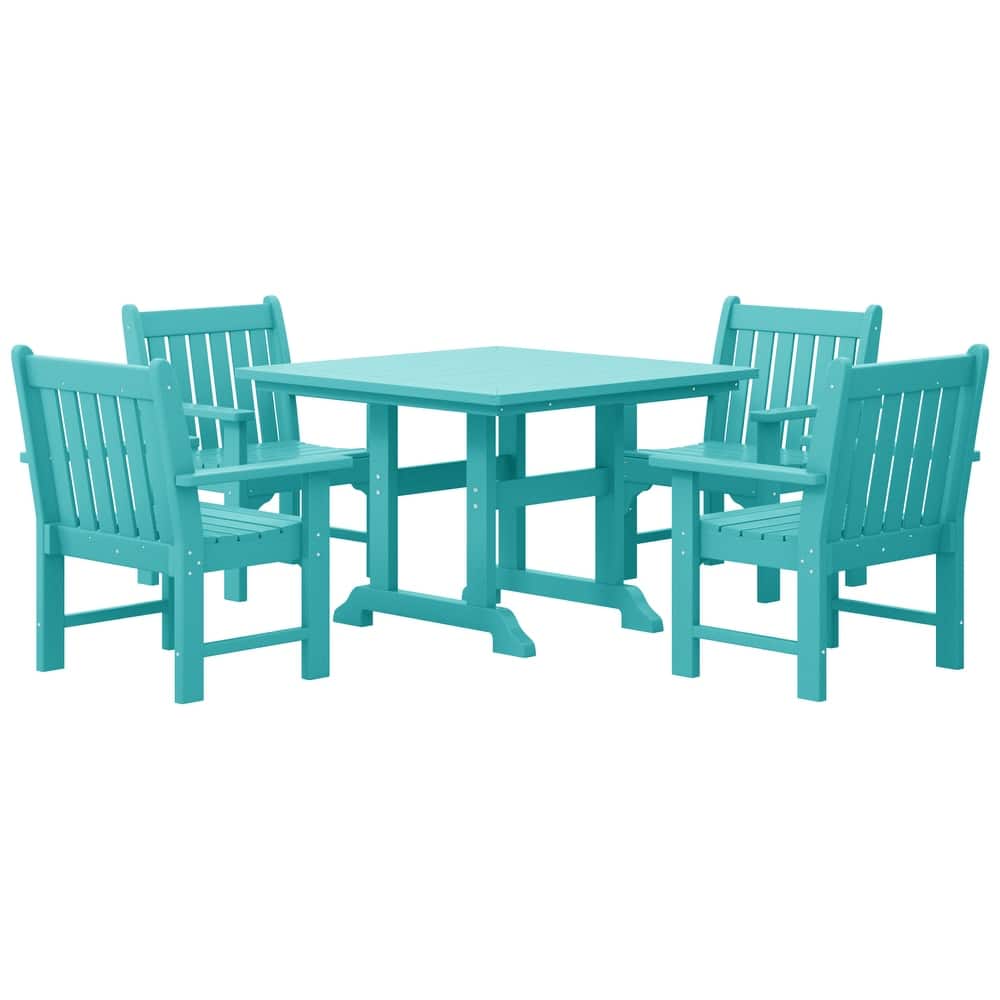 Laguna Poly 5-Piece Outdoor Patio Square Table Garden Arm Chairs Dining Set