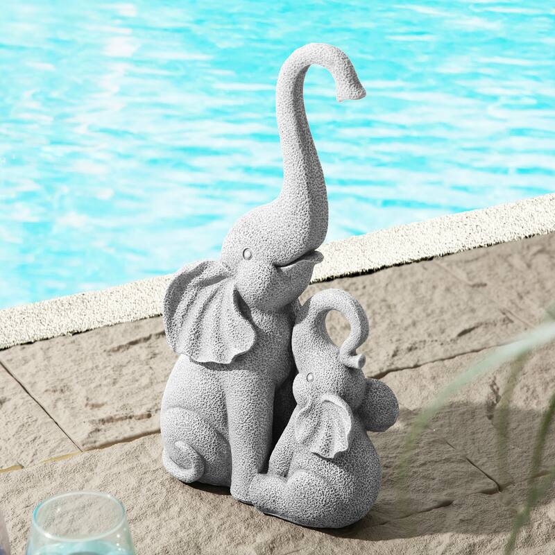 Glitzhome 18.25''H Resin Mother and Baby Elephant Statue