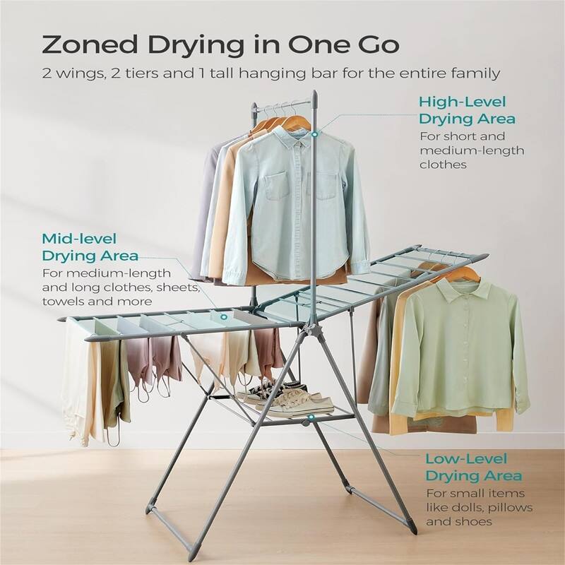 Clothes Drying Rack, Foldable 2-Level Laundry Drying Rack - 26"D x 62.6"W x 78"H