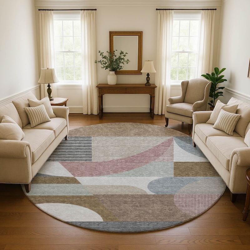 Premium Washable Super Soft Abstract Geo Mayfield Rug - Mocha - 8' x 8'