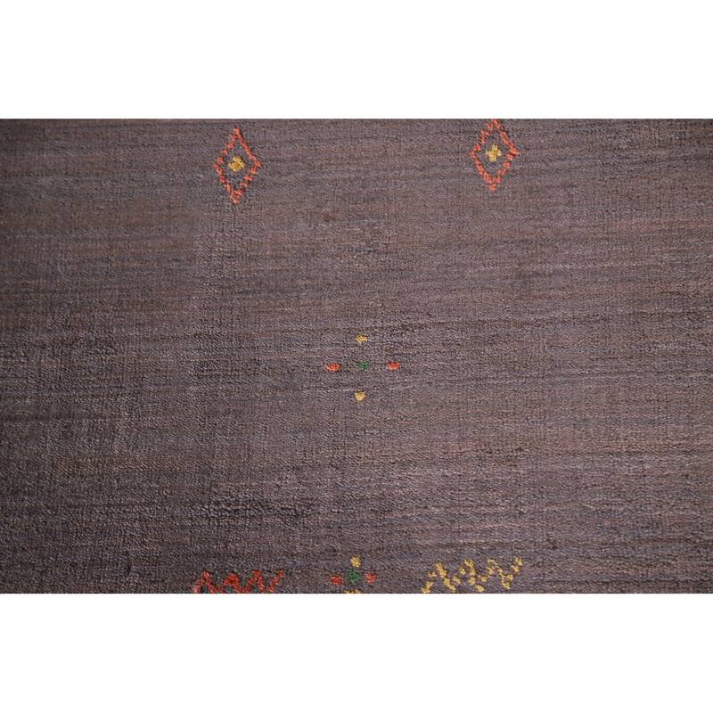 Brown Gabbeh Area Rug Handmade Wool Carpet - 8'1"x 9'10"