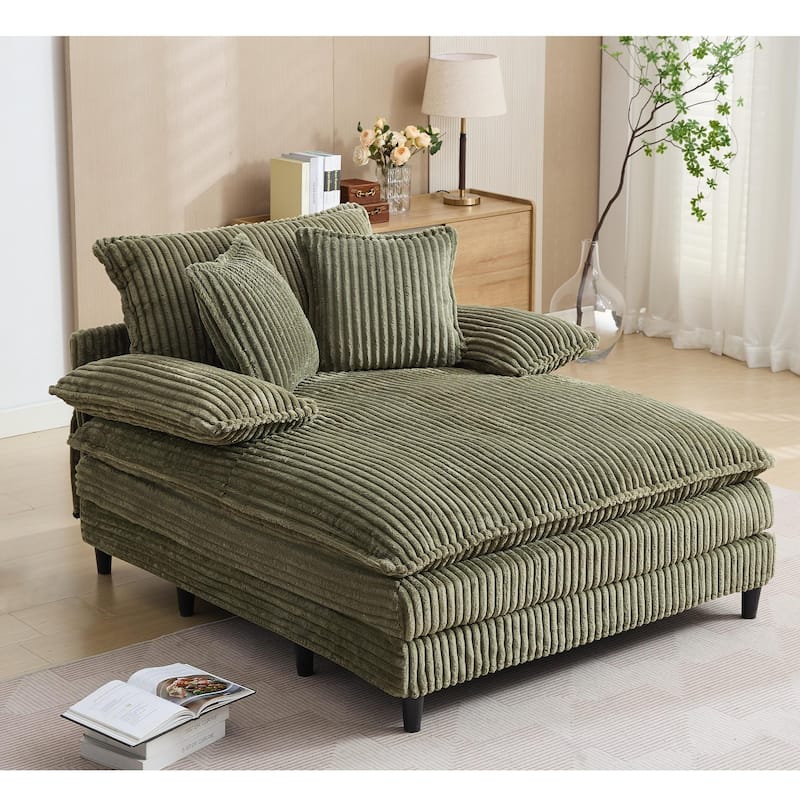 54.75" W Oversized Chaise Lounge Chair Fluffy Cushioned Sofa Bed with 2 Pillows
